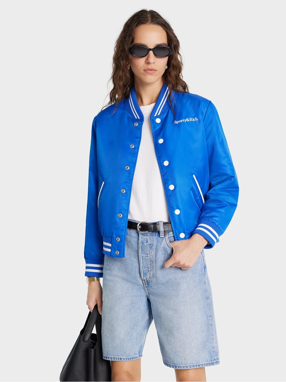 Sporty & Rich Wellness Club Blue Varsity Jacket Women’s Size Medium MSRP $395
